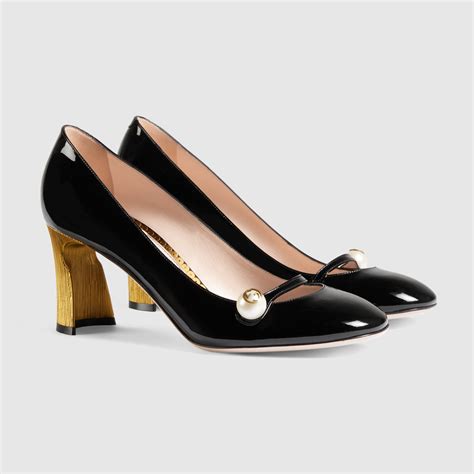 gucci mid heel pump with print|gucci patent leather heels.